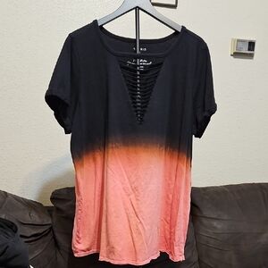 torrid Black to Coral Ombre Ladder-Front Short Sleeve Tee
